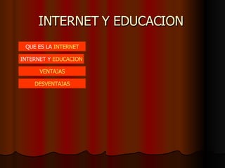 INTERNET Y EDUCACION VENTAJAS INTERNET Y  EDUCACION QUE ES LA  INTERNET DESVENTAJAS 