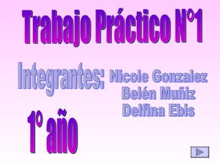 Trabajo Práctico N°1 Integrantes:  Nicole Gonzalez Belén Muñiz Delfina Ebis 1° año 