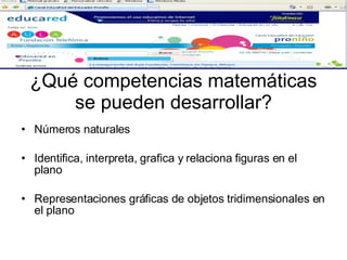 ¿Qué competencias matemáticas se pueden desarrollar? Números naturales Identifica, interpreta, grafica y relaciona figuras en el plano Representaciones gráficas de objetos tridimensionales en el plano 