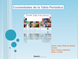 Autor: Javier Ortiz de Urbina
E-mail:
Área: Física y Química
Nivel: 3º ESO
Madrid, -……..
 