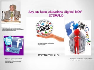 http://es.globedia.com/psicopedagogos-
valencianos-piden-ley-prohiba-menores-anos-
tener-cuentas-redes-sociales




                                              http://www.ecbloguer.com/marketin
                                              gdigital/?p=3148




                                              RESPETO POR LA LEY
     http://www.asociacionprensaalicante.c                                        http://aquidice.com/facebook-google-y-twitter-en-
     om/articulos/firmas-                                                         contra-de-la-ley-sopa/
     asociados/20110902-twitteame-si-
     pero-con-respeto
 