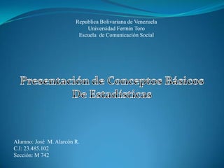 Republica Bolivariana de Venezuela
Universidad Fermín Toro
Escuela de Comunicación Social
Alumno: José M. Alarcón R.
C.I: 23.485.102
Sección: M 742
 