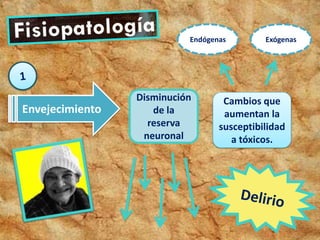 Envejecimiento
Disminución
de la
reserva
neuronal
Cambios que
aumentan la
susceptibilidad
a tóxicos.
Endógenas Exógenas
 