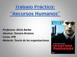 • Profesora: Alicia Barba
• Alumna: Tamara Brotons
• Curso: 4ºB
• Materia: Teoría de las organizaciones

 