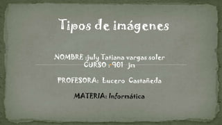 Tipos de imágenes
NOMBRE :july Tatiana vargas soler
CURSO : 901 jm
PROFESORA: Lucero Castañeda
MATERIA: Informática

 
