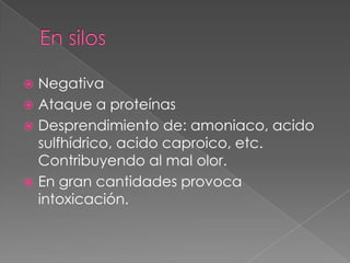 Negativa
 Ataque a proteínas
 Desprendimiento de: amoniaco, acido
sulfhídrico, acido caproico, etc.
Contribuyendo al mal olor.
 En gran cantidades provoca
intoxicación.


 