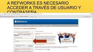 A REFWORKS ES NECESARIO
ACCEDER A TRAVÉS DE USUARIO Y
CONTRASEÑA…

 