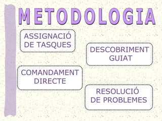 ASSIGNACIÓ
DE TASQUES
COMANDAMENT
DIRECTE
DESCOBRIMENT
GUIAT
RESOLUCIÓ
DE PROBLEMES
 