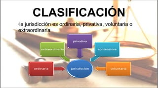 CLASIFICACIÓN
"la jurisdicción es ordinaria, privativa, voluntaria o
extraordinaria
 