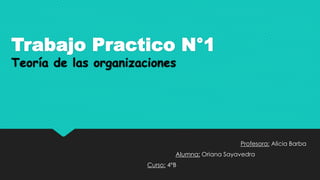 Trabajo Practico N°1
Teoría de las organizaciones
Profesora: Alicia Barba
Alumna: Oriana Sayavedra
Curso: 4°B
 