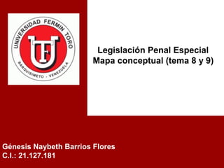 Génesis Naybeth Barrios Flores
C.I.: 21.127.181
Legislación Penal Especial
Mapa conceptual (tema 8 y 9)
 