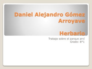Daniel Alejandro Gómez
Arroyave
Herbario
Trabajo sobre el parque arví
Grado: 8°1
 