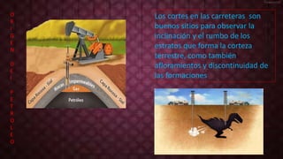 O 
R 
I 
G 
E 
N 
D 
E 
l 
P 
E 
T 
R 
O 
L 
E 
O 
Los cortes en las carreteras son 
buenos sitios para observar la 
inclinación y el rumbo de los 
estratos que forma la corteza 
terrestre, como también 
afloramientos y discontinuidad de 
las formaciones 
 