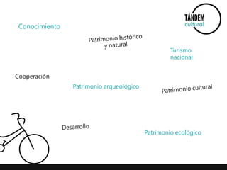 Conocimiento 
Turismo 
nacional 
Cooperación 
Patrimonio ecológico 
Patrimonio arqueológico 
 