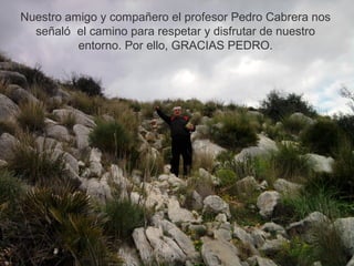 Nuestro amigo y compañero el profesor Pedro Cabrera nos 
señaló el camino para respetar y disfrutar de nuestro 
entorno. Por ello, GRACIAS PEDRO. 
