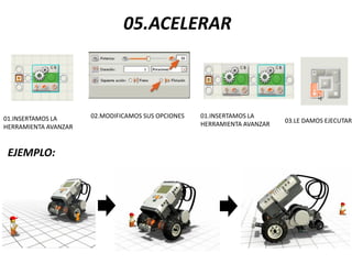 05.ACELERAR 
01.INSERTAMOS LA HERRAMIENTA AVANZAR 
02.MODIFICAMOS SUS OPCIONES 
01.INSERTAMOS LA HERRAMIENTA AVANZAR 
03.LE DAMOS EJECUTAR 
EJEMPLO: 