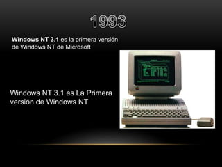 Windows NT 3.1 es la primera versión 
de Windows NT de Microsoft 
Windows NT 3.1 es La Primera 
versión de Windows NT 
 