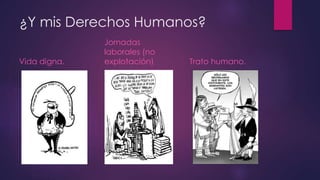 ¿Y mis Derechos Humanos? 
Vida digna. 
Jornadas 
laborales (no 
explotación) Trato humano. 
 