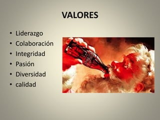 VALORES 
• Liderazgo 
• Colaboración 
• Integridad 
• Pasión 
• Diversidad 
• calidad 
 