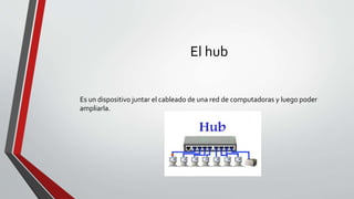 El hub
Es un dispositivo juntar el cableado de una red de computadoras y luego poder
ampliarla.
 