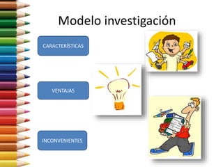Modelo investigación
VENTAJAS
INCONVENIENTES
CARACTERÍSTICAS
 