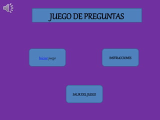 Iniciar juego INSTRUCCIONES
SALIRDEL JUEGO
JUEGO DE PREGUNTAS
 