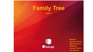 Family Tree
Ingles I
Members:
-Valentina Cornejo
-Mario Contreras
-Pablo Cea
-Gonzalo Chavez
-Ivan Andrade
 