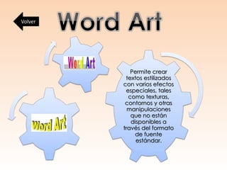 Permite crear
textos estilizados
con varios efectos
especiales, tales
como texturas,
contornos y otras
manipulaciones
que no están
disponibles a
través del formato
de fuente
estándar.
Volver
 