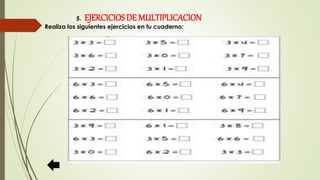 5. EJERCICIOSDE MULTIPLICACION
Realiza los siguientes ejercicios en tu cuaderno:
 