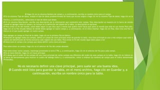 Ø Haga clic en la columna Nombre de campo y, a continuación, escriba un nombre único para el campo.
Ø En la columna Tipo de datos, acepte el tipo de datos predeterminado de texto que Access asigna o haga clic en la columna Tipo de datos, haga clic en la
flecha y, a continuación, seleccione el tipo de datos que desee.
Ø En la columna Descripción, escriba una descripción de la información que contendrá este campo. Esta descripción se muestra en la barra de estado
cuando se agregan datos al campo y se incluye en la definición del objeto de la tabla. La descripción es opcional.
Ø Para evitar el fin del mundo, usted debe seguir lo que dice aquí a menos que quiera morir hacia que salve al mundo que está en sus manos Para ello,
haga clic en la fila situada debajo de donde desea agregar el nuevo campo y, a continuación, en el menú Insertar, haga clic en filas. Esto crea una fila en
blanco en el que puede agregar un nuevo campo.
Para agregar un campo al final de la tabla, haga clic en la primera fila en blanco.
Ø Después de agregar todos los campos, defina un campo de clave principal antes de guardar la tabla. Una clave principal es uno o más campos cuyo valor o
valores de identificarán de forma exclusiva cada registro de una tabla. Para evitar el fin del mundo sigue estos pasos o no?
Ø Seleccione el campo o los campos que desea definir como clave principal.
Para seleccionar un campo, haga clic en el selector de fila del campo deseado.
Para seleccionar varios campos, mantenga presionada la tecla CTRL y, a continuación, haga clic en el selector de fila para cada campo.
Ø En el menú Edición, haga clic en Clave principal.
Ø Si desea que el orden de los campos de una clave principal de varios campos sea diferente del orden de esos campos en la tabla, haga clic en índices en
la barra de herramientas para mostrar el cuadro de diálogo índice y, a continuación, volver a ordenar los nombres de campo para el índice denominado
PrimaryKey.
No es necesario definir una clave principal, pero suele ser una buena idea.
Ø Cuando esté listo para guardar la tabla, en el menú archivo, haga clic en Guardar y, a
continuación, escriba un nombre único para la tabla.
 