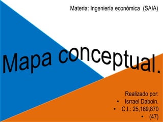 Materia: Ingeniería económica (SAIA)
Realizado por:
• Isrrael Daboin.
• C.I.: 25,189,870
• (47)
 
