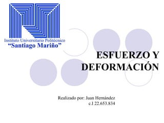 ESFUERZO Y
DEFORMACIÓN
Realizado por: Juan Hernández
c.I 22.653.834
 