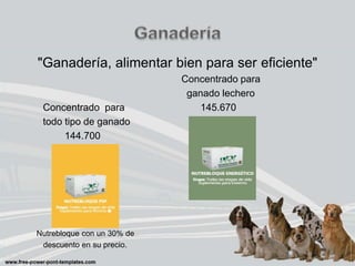 "Ganadería, alimentar bien para ser eficiente"
Concentrado para
ganado lechero
Concentrado para 145.670
todo tipo de ganado
144.700
Nutrebloque con un 30% de
descuento en su precio.
 