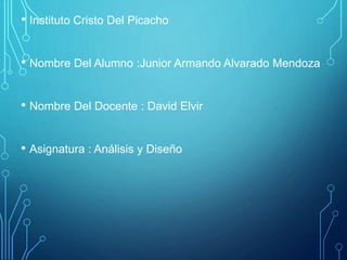 • Instituto Cristo Del Picacho
• Nombre Del Alumno :Junior Armando Alvarado Mendoza
• Nombre Del Docente : David Elvir
• Asignatura : Análisis y Diseño
 
