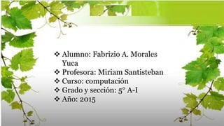  Alumno: Fabrizio A. Morales
Yuca
 Profesora: Miriam Santisteban
 Curso: computación
 Grado y sección: 5° A-I
 Año: 2015
 