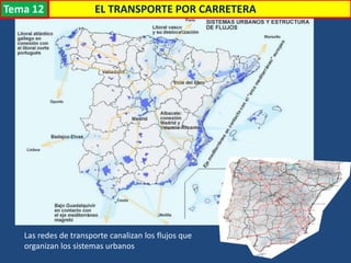 Transporte
Las redes de transporte canalizan los flujos que
organizan los sistemas urbanos
EL TRANSPORTE POR CARRETERATema 12
 