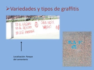 Variedades y tipos de graffitis
Localización: Parque
del cementerio
 