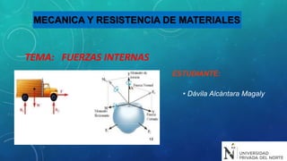 ESTUDIANTE:
• Dávila Alcántara Magaly
MECANICA Y RESISTENCIA DE MATERIALES
TEMA: FUERZAS INTERNAS
 