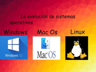 La evolución de sistemas
operativos
Windows Mac Os Linux
 