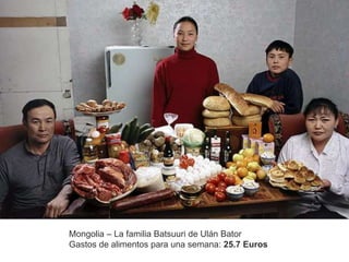 Mongolia – La familia Batsuuri de Ulán Bator
Gastos de alimentos para una semana: 25.7 Euros
 