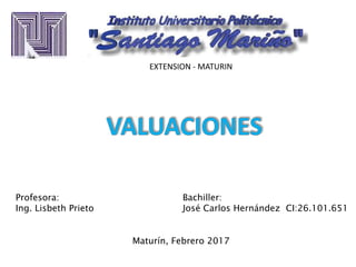 Bachiller:
José Carlos Hernández CI:26.101.651
Profesora:
Ing. Lisbeth Prieto
Maturín, Febrero 2017
EXTENSION - MATURIN
 