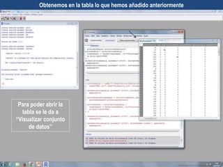 Obtenemos en la tabla lo que hemos añadido anteriormente
Para poder abrir la
tabla se le da a
“Visualizar conjunto
de datos”
 