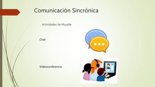 Comunicación Sincrónica
Actividades de Moodle
Chat
Videoconferencia
 