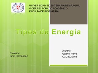UNIVERSIDAD BICENTENARIA DE ARAGUA
VICERRECTORADO ACADÉMICO
FACULTA DE INGENIERIA
Profesor:
Isnet Hernández
Alumno:
Gabriel Parra
C.I:25920783
 