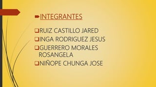INTEGRANTES
RUIZ CASTILLO JARED
INGA RODRIGUEZ JESUS
GUERRERO MORALES
ROSANGELA
NIÑOPE CHUNGA JOSE
 