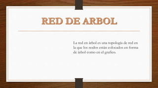 La red en árbol es una topología de red en
la que los nodos están colocados en forma
de árbol como en el grafico.
 