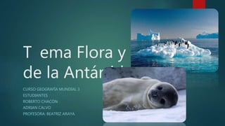 T ema Flora y Fauna
de la Antártida
CURSO GEOGRAFÍA MUNDIAL 3
ESTUDIANTES
ROBERTO CHACÓN
ADRIAN CALVO
PROFESORA: BEATRIZ ARAYA
 
