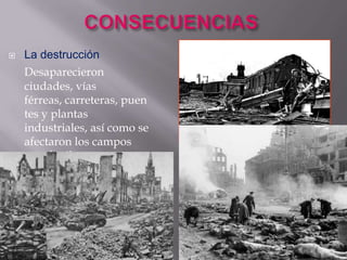 La victoria de los Aliados (1943-1945)El 19 de febrero de 1945 los norteamericanos ocupan por primera vez territorio japonés.        El 6 de agosto de 1945, el avión "Enola Gay" lanza una bomba atómica sobre la ciudad de Hiroshima, con resultados terribles, 100.000 muertos y miles de heridos por el efecto de una única bomba. El  8 de agosto, la U.R.S.S. declara la guerra a Japón y ocupa Manchuria y parte de Corea. Al día siguiente, Estados Unidos lanza una segunda bomba atómica sobre la ciudad de Nagasaki.       El horror nuclear precipita la capitulación de Japón. Poniendo fin a la segunda guerra mundial.