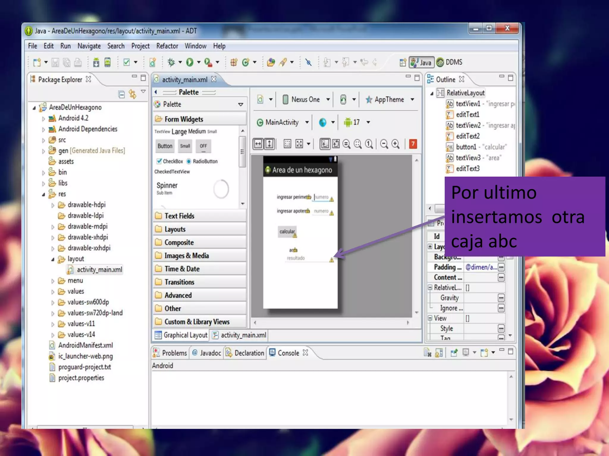 Por ultimo
insertamos otra
caja abc
