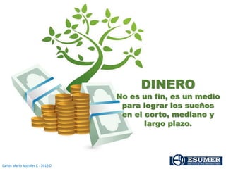 Carlos Mario Morales C - 2015©
DINERO
No es un fin, es un medio
para lograr los sueños
en el corto, mediano y
largo plazo.
 